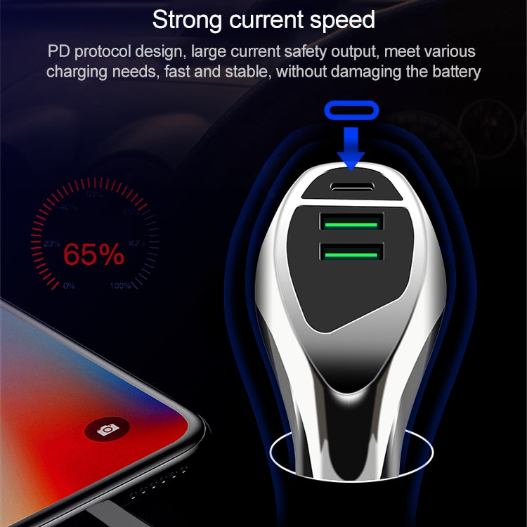 WLX-K1 QC3.0 Dual USB + Type-C Triple Car Charger (Gold) - Car Charger by PMC TechLife | Online Shopping South Africa | PMC TechLife