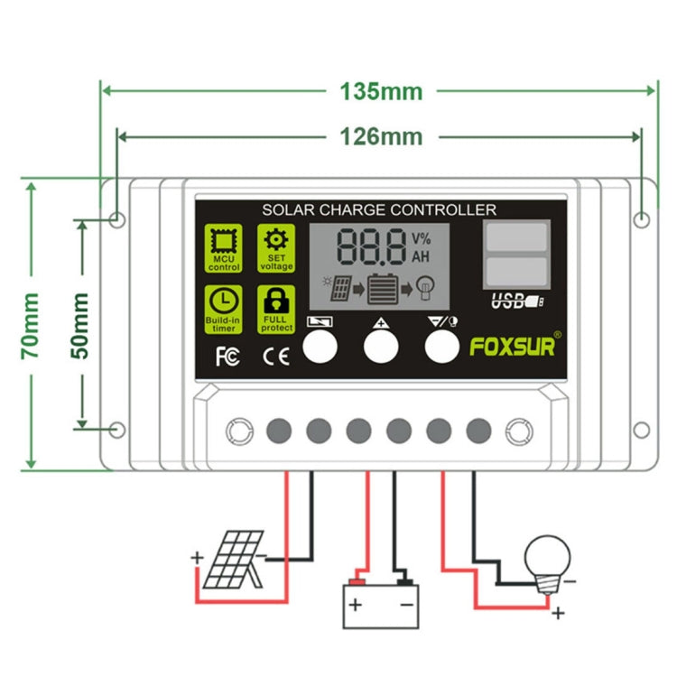 FOXSUR 30A Solar Charge Controller 12V / 24V Automatic Identification Controller - Others by PMC TechLife | Online Shopping South Africa | PMC TechLife
