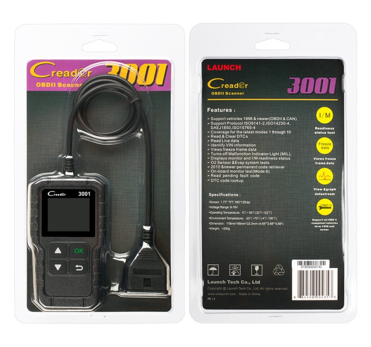 Launch Creader CR3001 Car Color Screen Code Reader OBD2 Fault Detector Diagnostic Tool - Code Readers & Scan Tools by PMC TechLife | Online Shopping South Africa | PMC TechLife