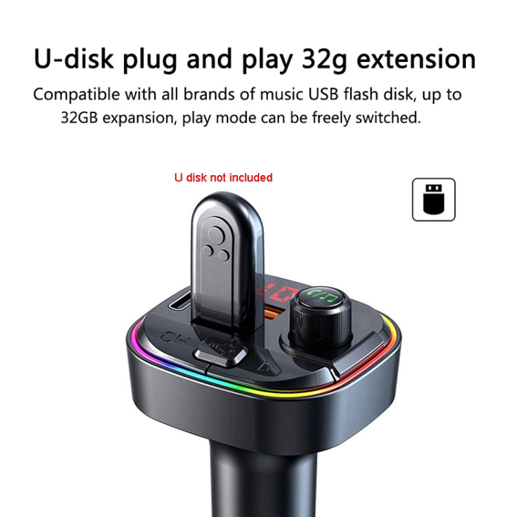 C13 Multifunctional Car Dual USB PD Fast Charger Bluetooth FM Transmitter with Atmosphere Light - free shipping - PMC TechLife - Order now!