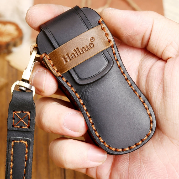 Hallmo Car Cowhide Leather Key Protective Cover Key Case for Porsche Macan 718 2021 A Style(Black) - Car Key Cases by Hallmo | Online Shopping South Africa | PMC TechLife | Buy Now Pay Later Mobicred