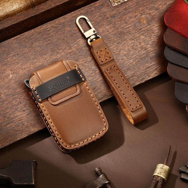 Hallmo Car Cowhide Leather Key Protective Cover Key Case for Land Rover Discovery 5 A Style(Brown) - Car Key Cases by Hallmo | Online Shopping South Africa | PMC TechLife