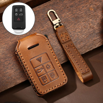 Hallmo Car Cowhide Leather Key Protective Cover Key Case for Volvo 5-button(Brown) - Car Key Cases by Hallmo | Online Shopping South Africa | PMC Jewellery | Buy Now Pay Later Mobicred