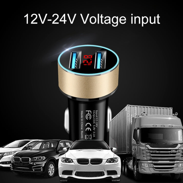 JMG-C016A 5 PCS 5V 3.1A Car Dual USB Charger with LED Display(Black) - Car Charger by PMC TechLife | Online Shopping South Africa | PMC TechLife