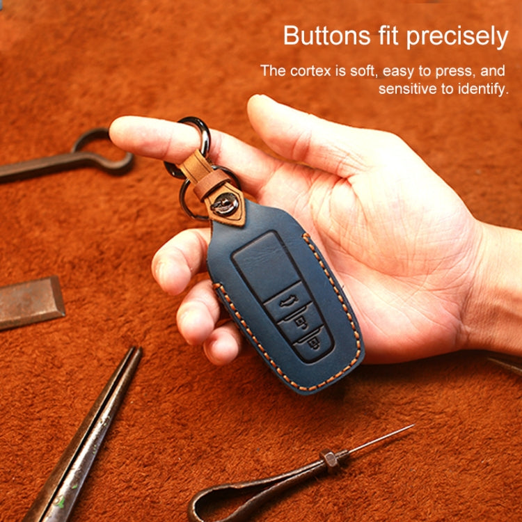 For Toyota Car Cowhide Leather Key Protective Cover Key Case, Three Keys Version (Blue) - Car Key Cases by PMC TechLife | Online Shopping South Africa | PMC TechLife