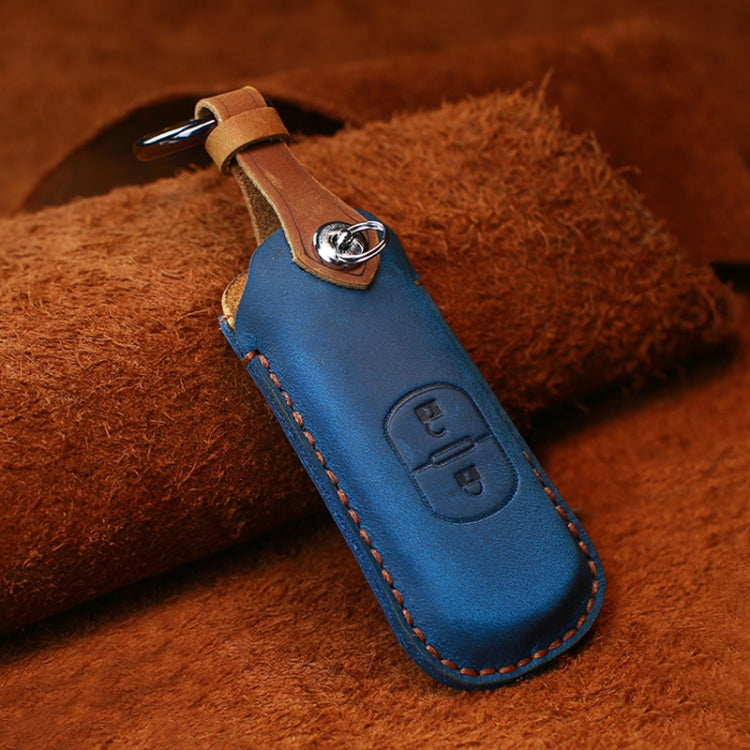 For Mazda Old Style Hallmo Car Cowhide Leather Key Protective Cover Key Case, Two Keys Version(Blue) - free shipping - PMC TechLife - Order now!