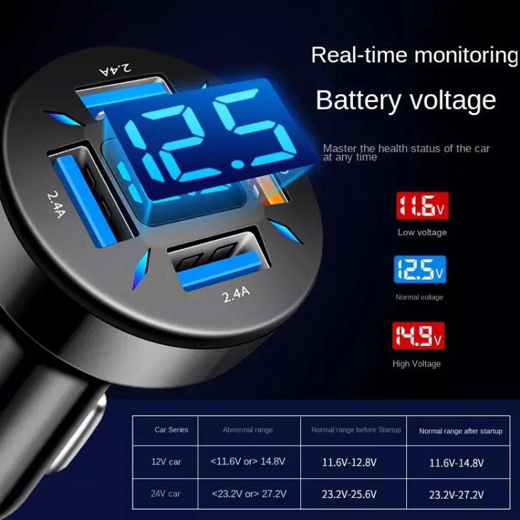 2pcs 4 in 1 USB 66W Digital Display Car Super Fast Charger - Car Charger by PMC TechLife | Online Shopping South Africa | PMC TechLife