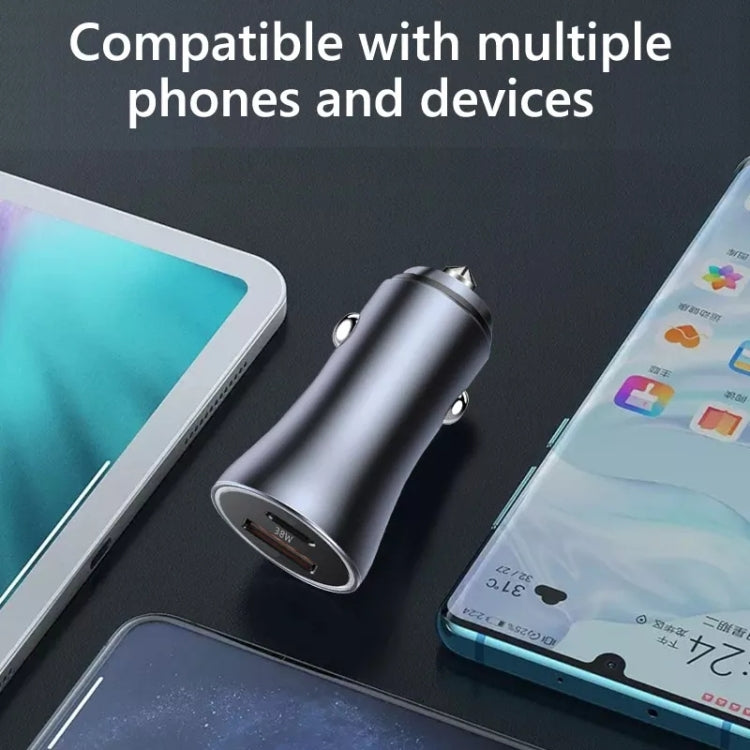 2pcs PD 20W Aluminum Alloy Dual Interface Car Fast Charger (Grey) - Car Charger by PMC TechLife | Online Shopping South Africa | PMC TechLife