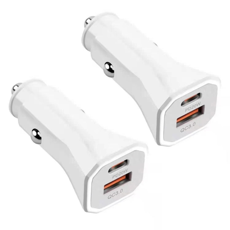 2pcs PD + QC3.0 Car 2 in 1 Square Fast Charger Car Cigarette Lighter (White) - Cigar Socket by PMC Jewellery | Online Shopping South Africa | PMC Jewellery