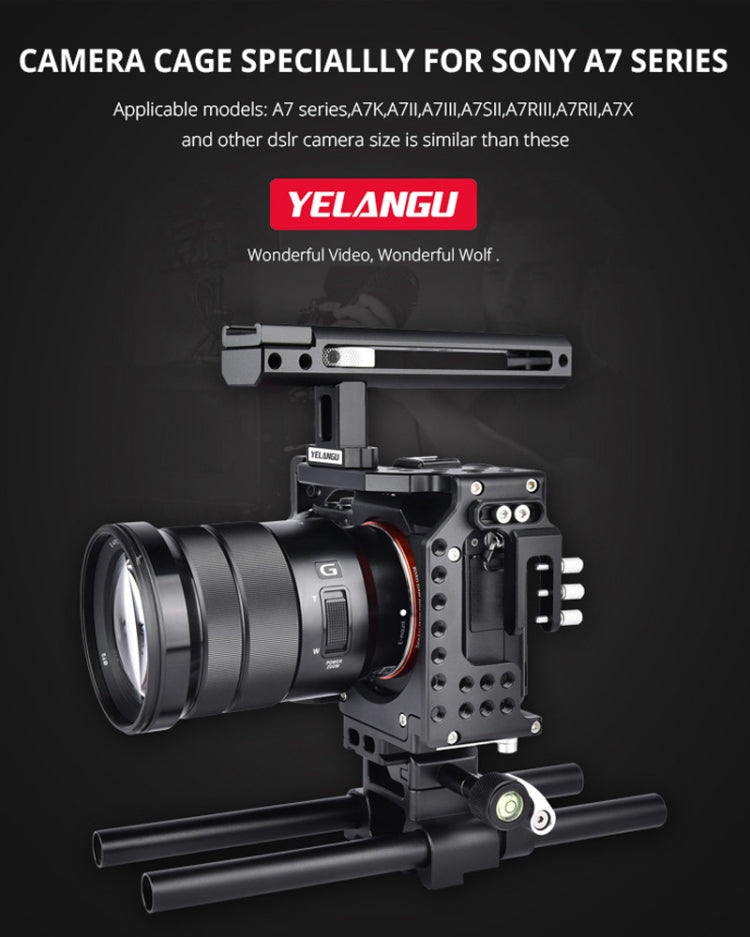 YELANGU CA7 YLG0908A Handle Video Camera Cage Stabilizer for Sony A7K / A72 / A73 / A7S2 / A7R3 / A7R2 / A7X(Black) - Camera Cage by YELANGU | Online Shopping South Africa | PMC Jewellery | Buy Now Pay Later Mobicred