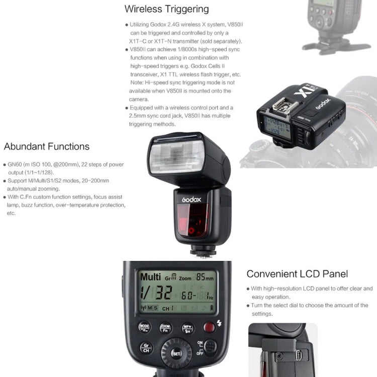 Godox V850II 2.4GHz Wireless 1/8000s HSS Flash Speedlite for Canon / Nikon DSLR Cameras(Black) - free shipping - PMC TechLife - Order now!