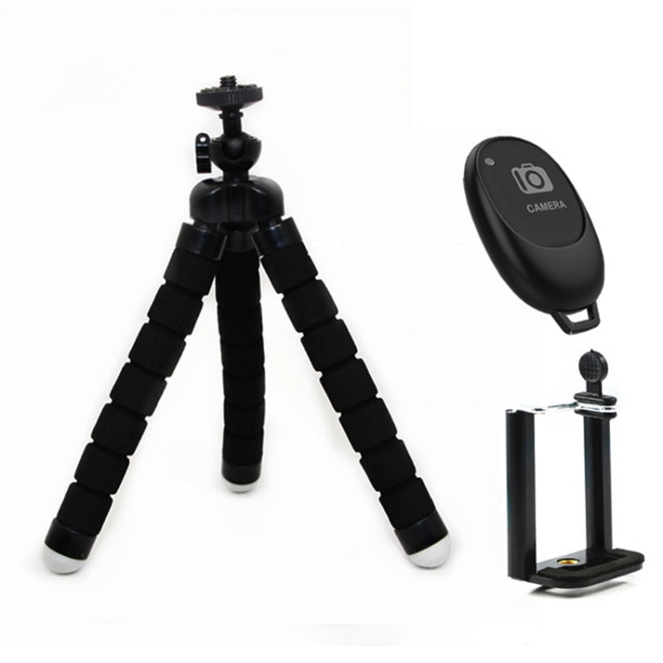 Mini Octopus Flexible Foam Tripod Holder with Phone Clamp & Remote Control(Black) - Stand by PMC TechLife | Online Shopping South Africa | PMC TechLife
