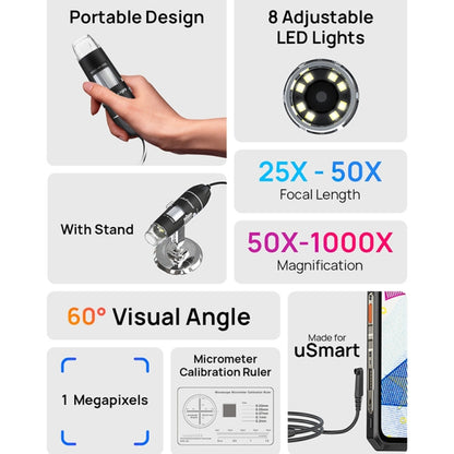 Ulefone uSmart C01 Wired Digital Microscope for Ulefone Armor 18 Series / 9 / 9E & Power Armor 16 Series / 13 / Armor Pad(Black) - Digital Microscope by Ulefone | Online Shopping South Africa | PMC Jewellery | Buy Now Pay Later Mobicred