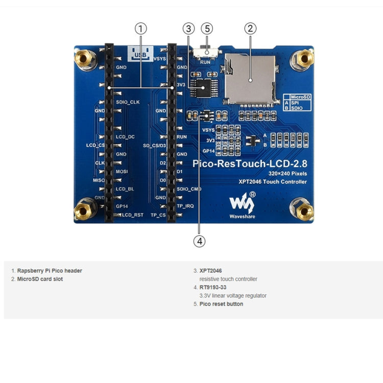 WAVESHARE 2.8 inch 262K Colors 320 x 240 Pixel Touch Display Module for Raspberry Pi Pico, SPI Interface - LCD & LED Display Module by WAVESHARE | Online Shopping South Africa | PMC TechLife | Buy Now Pay Later Mobicred
