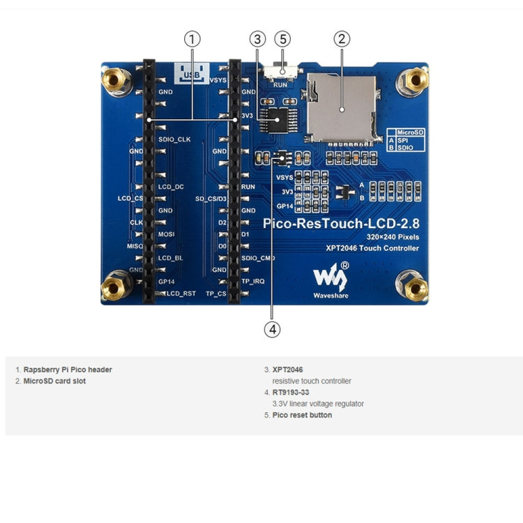 WAVESHARE 2.8 inch 262K Colors 320 x 240 Pixel Touch Display Module for Raspberry Pi Pico, SPI Interface - LCD & LED Display Module by WAVESHARE | Online Shopping South Africa | PMC Jewellery | Buy Now Pay Later Mobicred