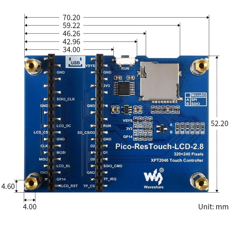 WAVESHARE 2.8 inch 262K Colors 320 x 240 Pixel Touch Display Module for Raspberry Pi Pico, SPI Interface - LCD & LED Display Module by WAVESHARE | Online Shopping South Africa | PMC TechLife | Buy Now Pay Later Mobicred