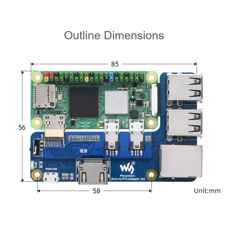 Waveshare Raspberry Pi Zero To 3B Adapter for Raspberry Pi 3 Model B/B+ - free shipping - PMC TechLife - Order now!