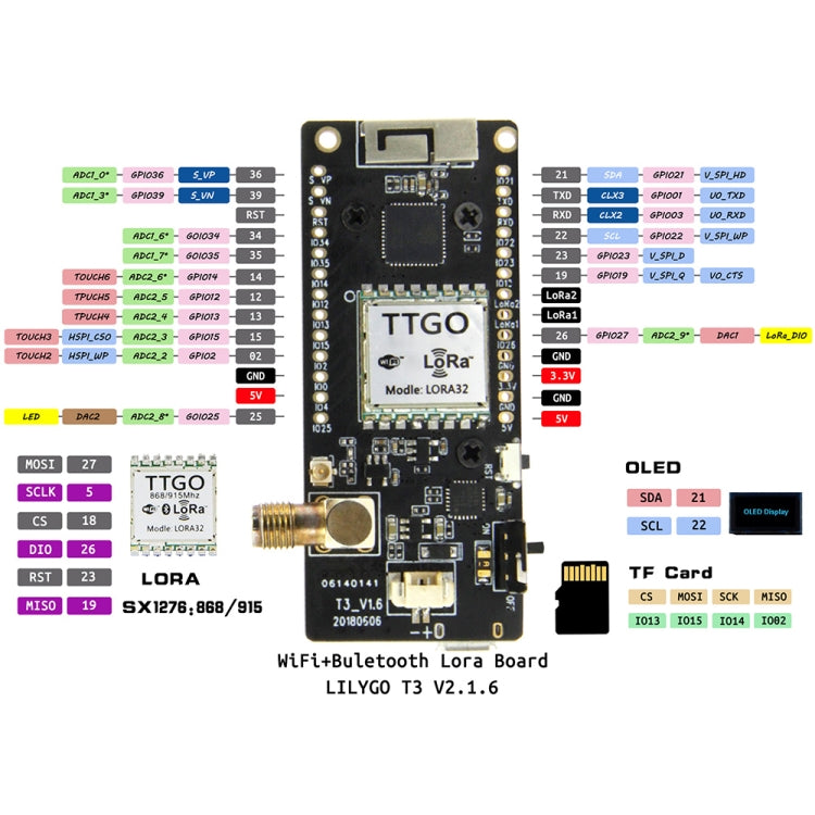 TTGO LORA32 V2.1 ESP32 0.96 inch OLED Bluetooth WiFi Wireless Module 915MHz SMA IP5306 Module with Antenna - Module by TTGO | Online Shopping South Africa | PMC TechLife | Buy Now Pay Later Mobicred