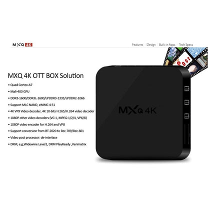 MXQ 4K Full HD Media Player RK3229 Quad Core KODI Android 9.0 TV Box with Remote Control, RAM: 1GB, ROM: 8GB, Support HDMI, WiFi, Miracast, DLNA(Black) - Others by PMC Jewellery | Online Shopping South Africa | PMC Jewellery