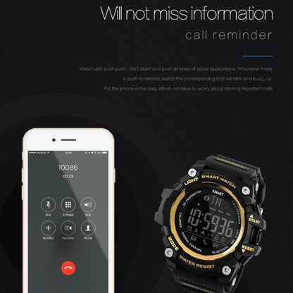 Lokmat MK16 LCD Screen 50m Waterproof Smart Watch, Support Information Reminder / Remote Camera / Walking Motion Monitor(Black) - Smart Watches by Lokmat | Online Shopping South Africa | PMC Jewellery | Buy Now Pay Later Mobicred