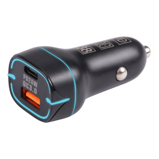 QC USB + USB-C / Type-C Dual Ports Fast Charging Car Charger with Luminous Aperture(Black) - Car Charger by PMC Jewellery | Online Shopping South Africa | PMC Jewellery