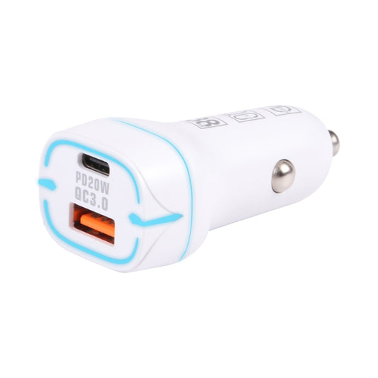 QC USB + USB-C / Type-C Dual Ports Fast Charging Car Charger with Luminous Aperture(White) - Car Charger by PMC Jewellery | Online Shopping South Africa | PMC Jewellery