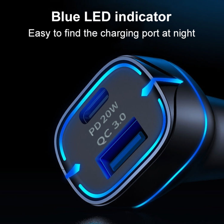 QC USB + USB-C / Type-C Dual Ports Fast Charging Car Charger with Luminous Aperture(White) - Car Charger by PMC TechLife | Online Shopping South Africa | PMC TechLife