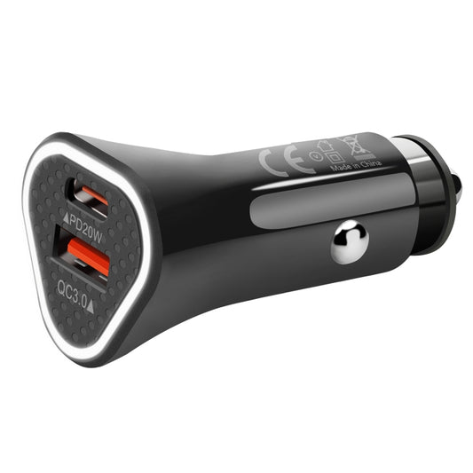 YSY-313PD20W QC3.0 USB + PD 20W USB-C / Type-C Triangle Dual Ports Fast Charging Car Charger(Black) - Car Charger by PMC Jewellery | Online Shopping South Africa | PMC Jewellery