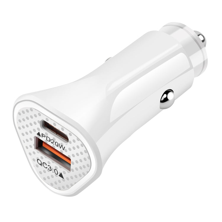 YSY-313PD20W QC3.0 USB + PD 20W USB-C / Type-C Triangle Dual Ports Fast Charging Car Charger(White) - Car Charger by PMC Jewellery | Online Shopping South Africa | PMC Jewellery