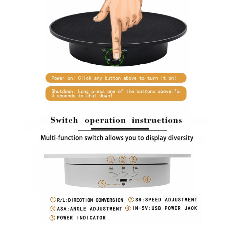 20cm USB Electric Rotating Turntable Display Stand Video Shooting Props Turntable for Photography, Load: 8kg(White Mirror) - free shipping - PMC TechLife - Order now!