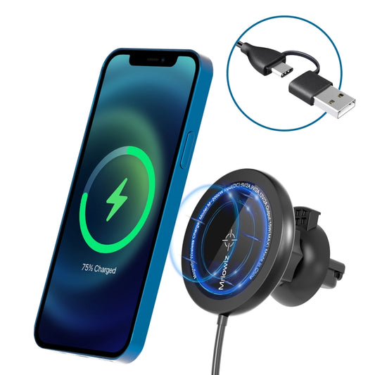 Mriowiz M-2002W 15W 360-degree Rotating MagSafe Magnetic Car Wireless Charger for iPhone 12 Series, with USB + USB-C / Type-C Data Cable, Cable Length: 1m - Wireless Charger Holders by PMC Jewellery | Online Shopping South Africa | PMC Jewellery