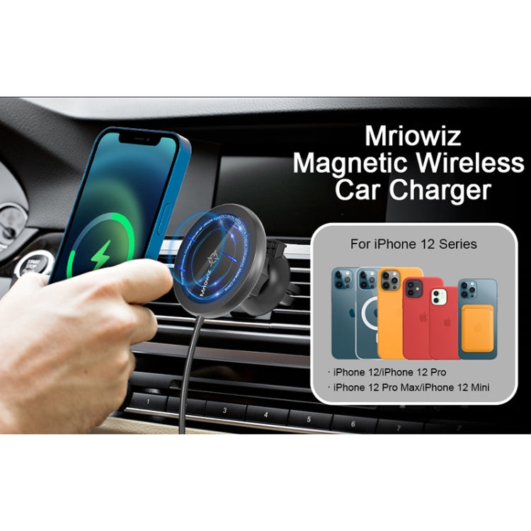 Mriowiz M-2002W 15W 360-degree Rotating MagSafe Magnetic Car Wireless Charger for iPhone 12 Series, with USB + USB-C / Type-C Data Cable, Cable Length: 1m - Wireless Charger Holders by PMC Jewellery | Online Shopping South Africa | PMC Jewellery