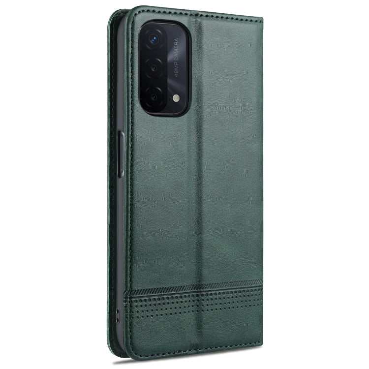 For OPPO A74 (5G) AZNS Magnetic Calf Texture Horizontal Flip Leather Case with Card Slots & Holder & Wallet(Dark Green) - OPPO Cases by AZNS | Online Shopping South Africa | PMC Jewellery | Buy Now Pay Later Mobicred