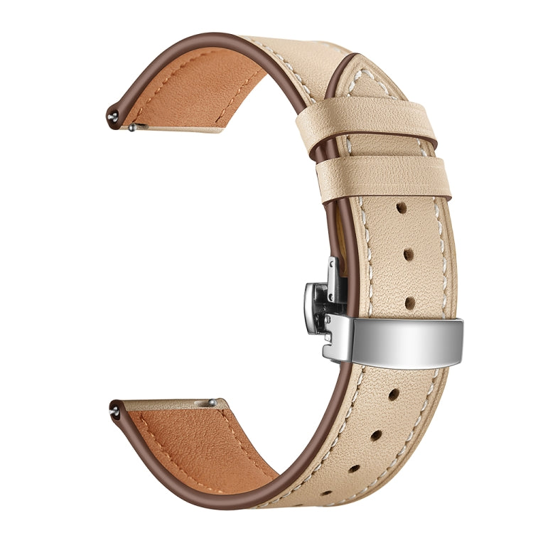 22mm Universal Butterfly Buckle Leather Watch Band, Style:Silver Buckle(Apricot) - 22mm Bands by PMC TechLife | Online Shopping South Africa | PMC TechLife | Buy Now Pay Later Mobicred