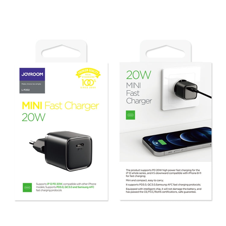 JOYROOM L-P202 Travel Series 20W PD USB-C / Type-C Mini Fast Charger, EU Plug(Black) - USB Charger by JOYROOM | Online Shopping South Africa | PMC Jewellery | Buy Now Pay Later Mobicred