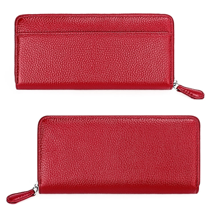 RFID Lychee Texture Fashion Organ Clutch Ladies Zipper Long Change Bag(Red Wine) - Antimagnetic RFID Package by PMC Jewellery | Online Shopping South Africa | PMC Jewellery | Buy Now Pay Later Mobicred