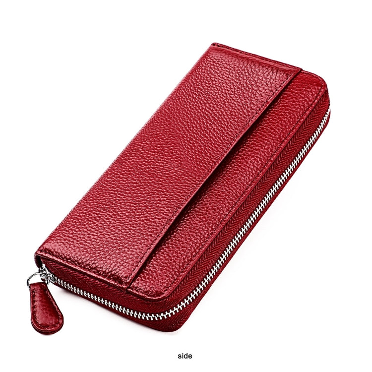 RFID Lychee Texture Fashion Organ Clutch Ladies Zipper Long Change Bag(Red Wine) - Antimagnetic RFID Package by PMC Jewellery | Online Shopping South Africa | PMC Jewellery | Buy Now Pay Later Mobicred