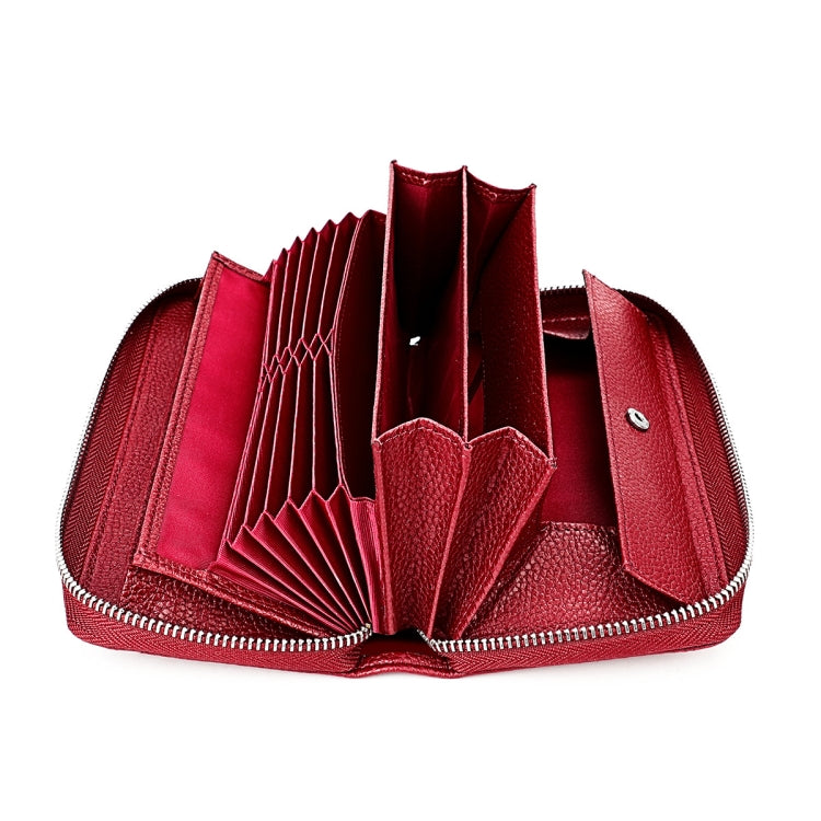 RFID Lychee Texture Fashion Organ Clutch Ladies Zipper Long Change Bag(Red Wine) - Antimagnetic RFID Package by PMC Jewellery | Online Shopping South Africa | PMC Jewellery | Buy Now Pay Later Mobicred