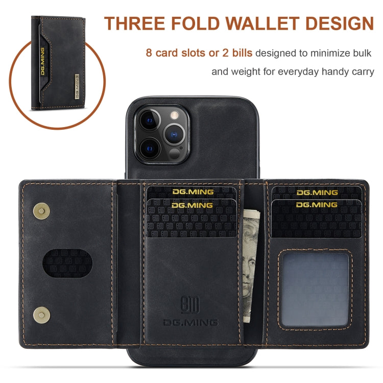 For iPhone 12 Pro Max DG.MING M2 Series 3-Fold Multi Card Bag + Magnetic Back Cover Shockproof Case with Wallet & Holder Function(Black) - iPhone 12 Pro Max Cases by DG.MING | Online Shopping South Africa | PMC TechLife | Buy Now Pay Later Mobicred