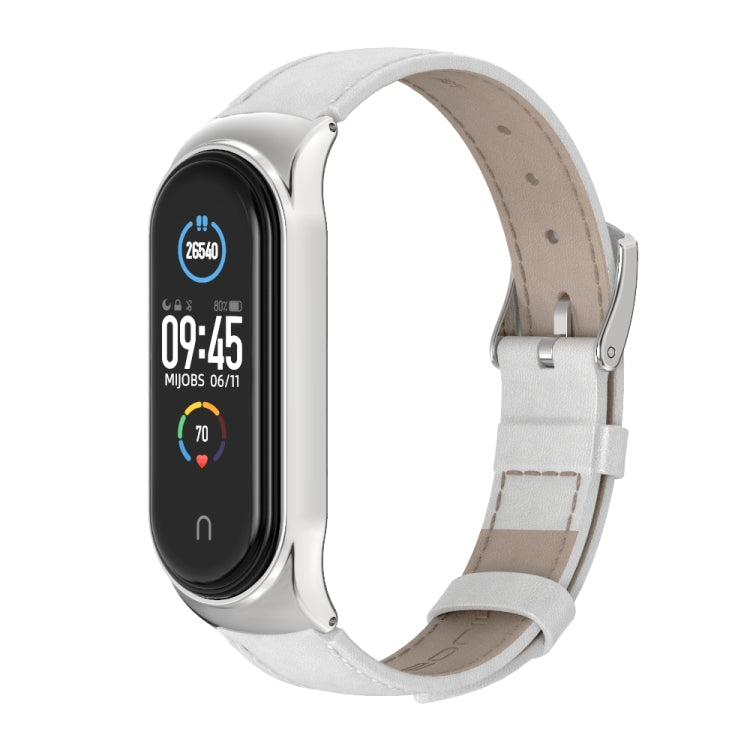 For Xiaomi Mi Band 6 / 5 / 4 / 3 Mijobs CS First Layer Cowhide Watch Band(White) - Watch Bands by MIJOBS | Online Shopping South Africa | PMC Jewellery | Buy Now Pay Later Mobicred