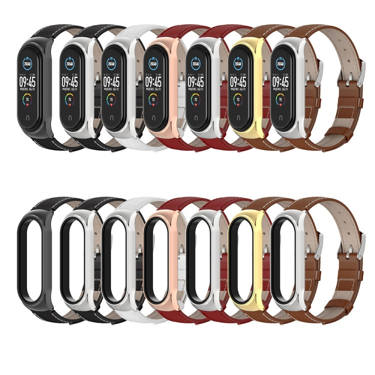 For Xiaomi Mi Band 6 / 5 / 4 / 3 Mijobs CS First Layer Cowhide Watch Band(White) - Watch Bands by MIJOBS | Online Shopping South Africa | PMC TechLife | Buy Now Pay Later Mobicred