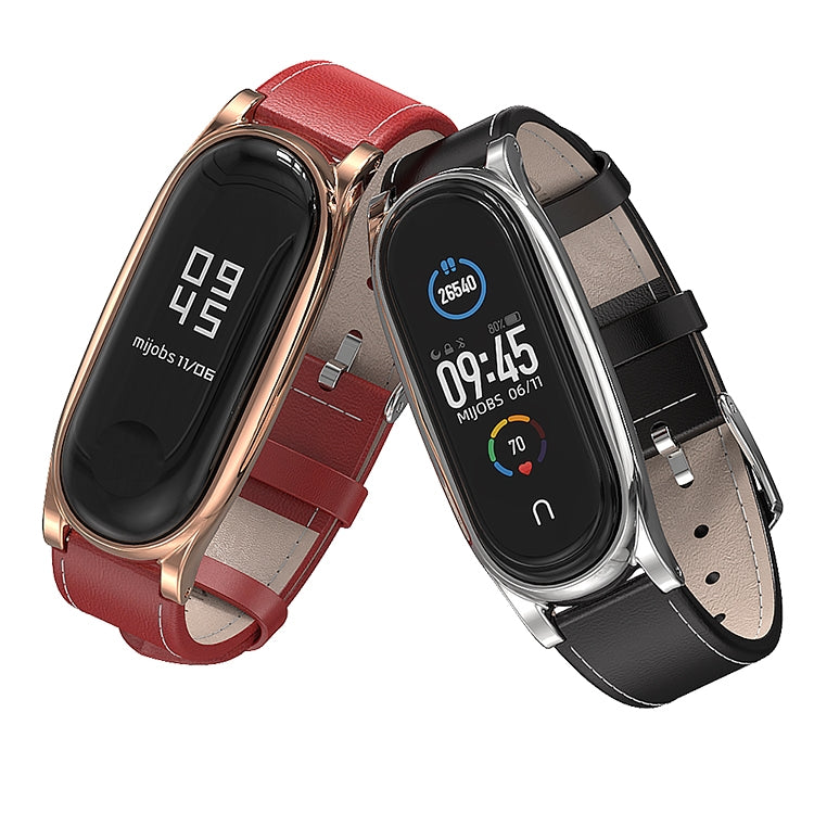 For Xiaomi Mi Band 6 / 5 / 4 / 3 Mijobs First Layer Cowhide Plus Watch Band(White) - Watch Bands by MIJOBS | Online Shopping South Africa | PMC TechLife | Buy Now Pay Later Mobicred