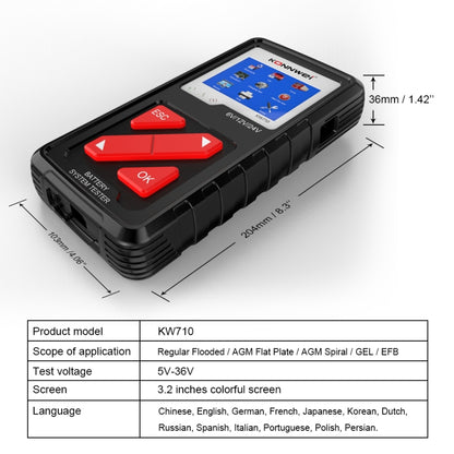 KONNWEI KW710 Car 3.2 inch 6V-24V Lead-acid Battery Tester Support 13 Languages - Code Readers & Scan Tools by KONNWEI | Online Shopping South Africa | PMC Jewellery