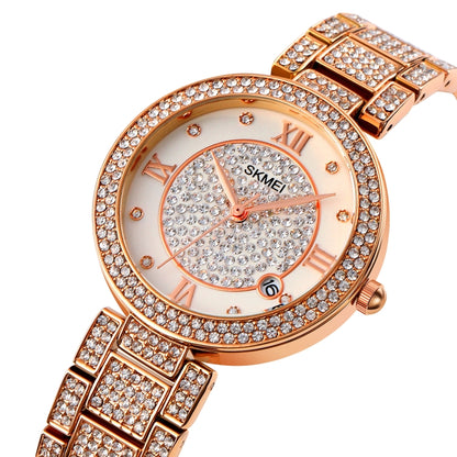 SKMEI 1739 Diamond Roman Numerals Round Dial Quartz Watch for Ladies(Rose Gold) - Bracelet Watches by SKMEI | Online Shopping South Africa | PMC Jewellery | Buy Now Pay Later Mobicred