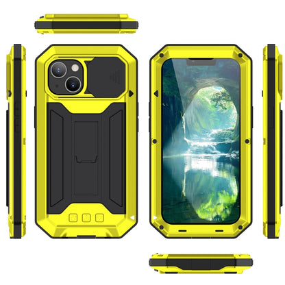 For iPhone 13 mini R-JUST Sliding Camera Shockproof Life Waterproof Dust-proof Metal + Silicone Protective Case with Holder (Yellow) - iPhone 13 mini Cases by R-JUST | Online Shopping South Africa | PMC Jewellery