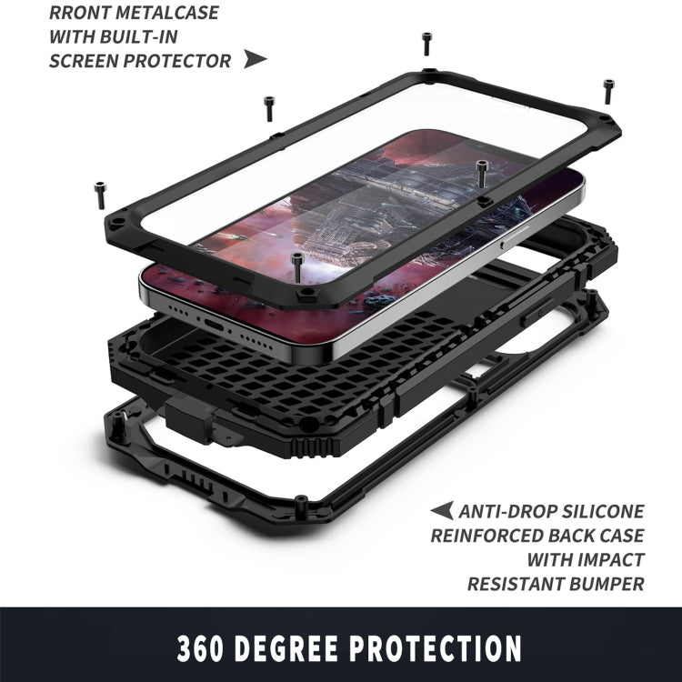 For iPhone 13 R-JUST Shockproof Waterproof Dust-proof Metal + Silicone Protective Case with Holder(Black) - iPhone 13 Cases by R-JUST | Online Shopping South Africa | PMC TechLife | Buy Now Pay Later Mobicred
