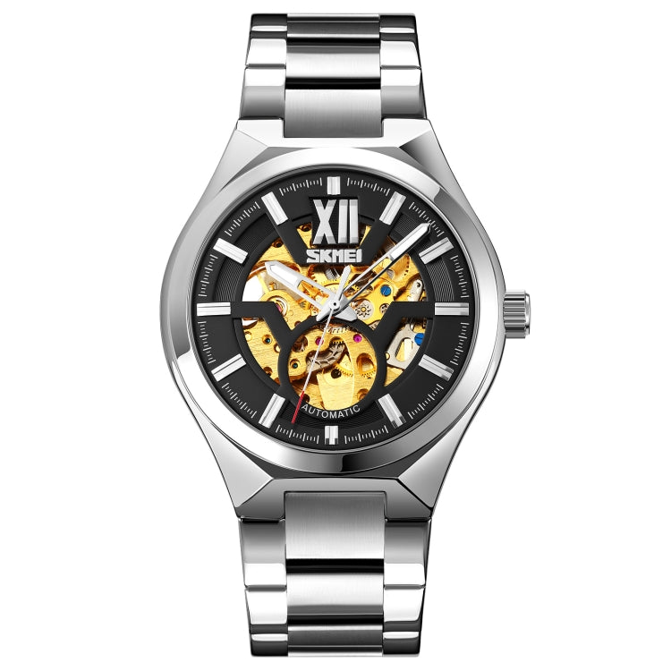 SKMEI 9258 Men Two-color Stainless Steel Strap Automatic Mechanical Watch(Silver Shell Black Surface) - Metal Strap Watches by SKMEI | Online Shopping South Africa | PMC Jewellery | Buy Now Pay Later Mobicred