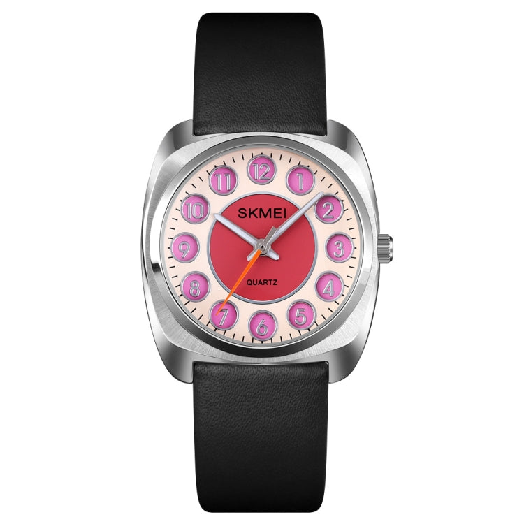 SKMEI Q029 Ladies Phone Number Pattern Dial Leather Strap Quartz Watch(Purple) - Leather Strap Watches by SKMEI | Online Shopping South Africa | PMC Jewellery | Buy Now Pay Later Mobicred