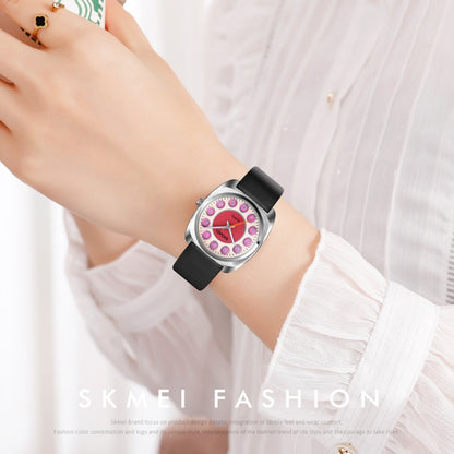 SKMEI Q029 Ladies Phone Number Pattern Dial Leather Strap Quartz Watch(Purple) - Leather Strap Watches by SKMEI | Online Shopping South Africa | PMC Jewellery | Buy Now Pay Later Mobicred