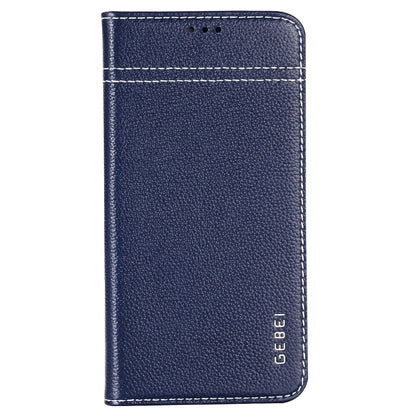 For iPhone XS / X GEBEI Top-grain Leather Horizontal Flip Protective Case with Holder & Card Slots(Blue) - More iPhone Cases by GEBEI | Online Shopping South Africa | PMC Jewellery | Buy Now Pay Later Mobicred